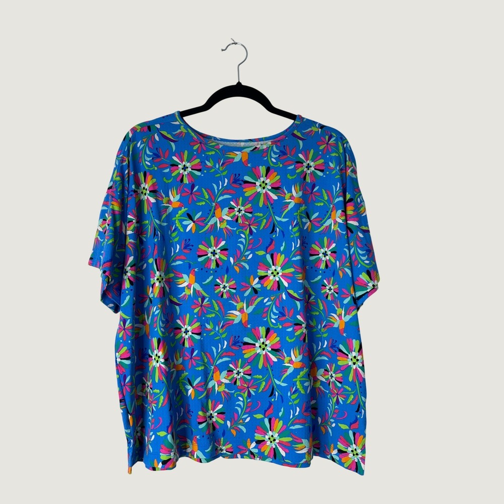 IBKUL IBKomfortable Top Womens XXL Blue Floral Hummingbird UPF 50+ Golf Active